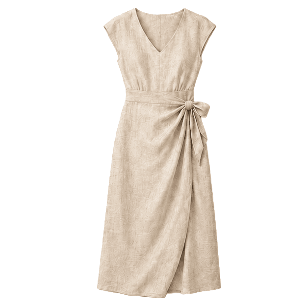 Linen Midi Elbise — Bej